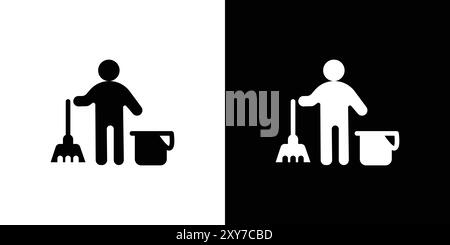 Janitor icon set in black and white color. simple flat vector Stock Vector