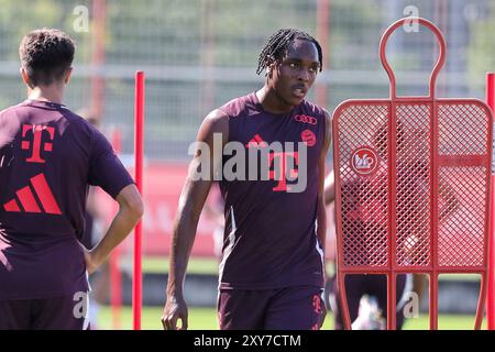 Muenchen, Deutschland. 28th Aug, 2024. Mathys Tel (FC Bayern Muenchen, 39). Oeffentliches Training, FC Bayern Muenchen, Fussball, Saison 24/25, 28.08.2024, Foto: Eibner-Pressefoto/Jenni Maul Credit: dpa/Alamy Live News Stock Photo