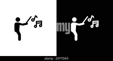 Music conductor icon set in black and white color. simple flat vector Stock Vector