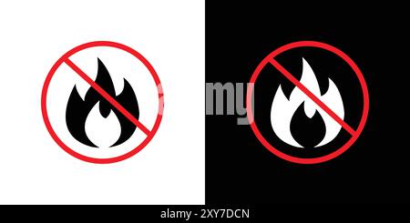 No fire icon set in black and white color. simple flat vector Stock Vector