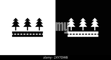 Road on landscape icon set in black and white color. simple flat vector Stock Vector