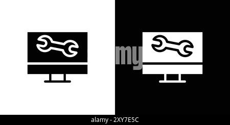 Repairing laptop icon set in black and white color. simple flat vector Stock Vector