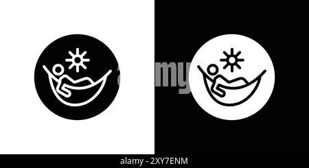 Person relaxing on hammock icon set in black and white color. simple flat vector Stock Vector