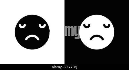 Sad, upset or lonely emoticon icon set in black and white color. simple flat vector Stock Vector