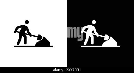 Worker digging icon set in black and white color. simple flat vector Stock Vector