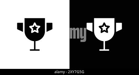 Trophy cup with star icon set in black and white color. simple flat vector Stock Vector