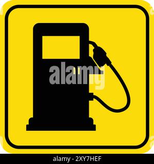 Petrol Pump Yellow icon, Oil Filling Station icon, fuel pump in yellow Rectangle, Fuel station symbol, gas station, Road sign Stock Vector