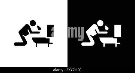 vomiting in bathroom icon set in black and white color. simple flat vector Stock Vector