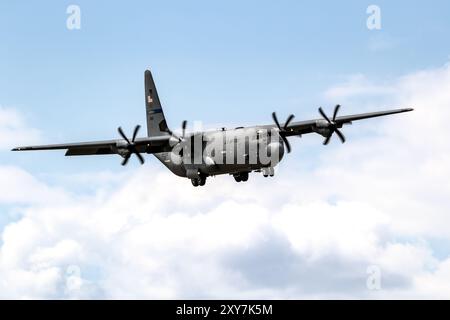 US Air Force Lockheed C-130J-30 Hercules military transport plane from the Kentucky Air National Guard arriving at Wunstorf Air Base. Wunstorf, German Stock Photo