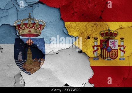 flags of Torrevieja and Spain painted on cracked wall Stock Photo - Alamy