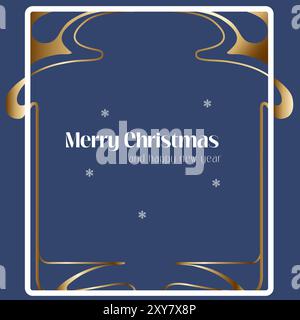 Deep blue and gold Christmas card with contemporary style, featuring symmetrical designs and festive greetings, ideal for classy holiday wish. Stock Vector