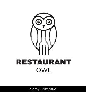 The owl logo is minimalist and combines the shape of an owl with a fork to represent a place to eat, suitable for restaurants. Stock Vector