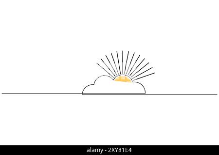 Sun and cloud continuous one line drawing of isolated outline silhouette vector icon Stock Vector