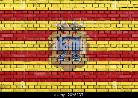 Flag of Benidorm painted on brick wall Stock Photo