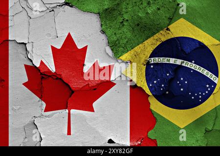flags of Canada and Brazil painted on cracked wall Stock Photo - Alamy