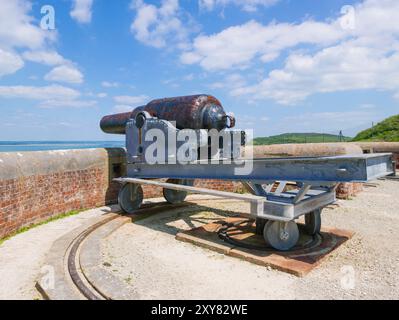 The Needles Old Battery Isle of Wight UK -  Gun emplacement at the Old Needles Battery The Needles Isle of Wight England UK GB Europe Stock Photo