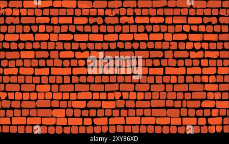 Brick wall, red relief texture with shadow, vector background illustration. Red brick tile wall background. Stock Vector