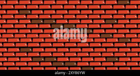 Brick wall, red relief texture with shadow, vector background illustration. Red brick tile wall background. Stock Vector