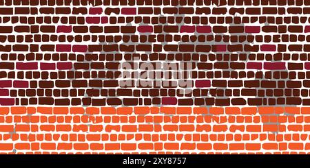 Brick wall, red relief texture with shadow, vector background illustration. Red brick tile wall background. Stock Vector