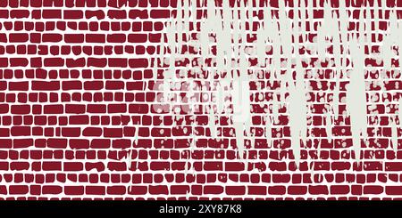 Brick wall, red relief texture with shadow, vector background illustration. Red brick tile wall background. Stock Vector