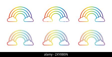 Vector set of rainbow icon. Clouds and rainbow icon set in line style. Outline, flat, color, gradient. Vector illustration. Stock Vector