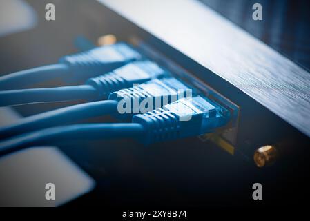 Fast internet concept with router close up, gigabit ethernet Stock Photo