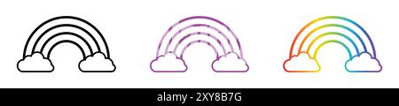 Rainbow icon set in different style. Clouds and rainbow icon set in line style. Outline, flat, glyph, color, gradient. Vector illustration. Stock Vector