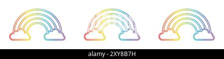 Set of rainbow icon on white background. Clouds and rainbow icon set in line style. Outline, flat, color, gradient. Vector illustration. Stock Vector