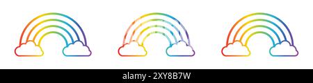 Set of rainbow icon. Clouds and rainbow icon set in line style. Outline, flat, color, gradient. Vector illustration. Stock Vector