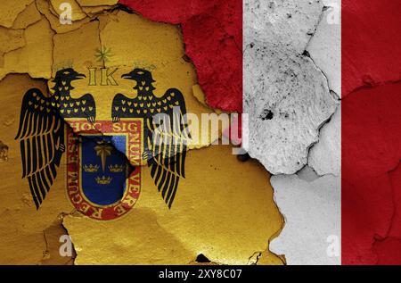 Flags of Lima and Peru painted on cracked wall Stock Photo