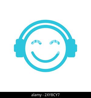 Enjoy emoji listen music, isolated on white background, from blue icon set. Stock Vector