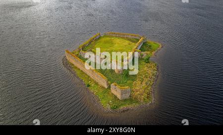 Lochindorb Loch late summer the medieval Lochindorb Castle ruins on an island in the centre of the loch Stock Photo