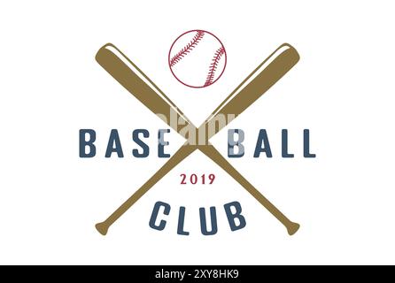 Retro Vintage Crossed Wooden Baseball Stick Bat with Ball for Sport Club Team Competition League Tournament Logo Design Stock Vector