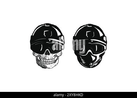 Skull Elite Army Force Navy Helmet Head Face for Military or Game T Shirt Logo Design Vector Stock Vector
