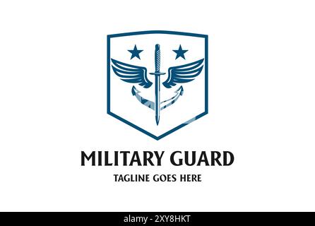 Dagger Sword Anchor Wings and Star with Shield Badge Emblem for Military Guard Logo Design Stock Vector