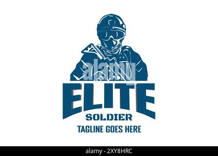 Vintage Elite Army Force Navy Soldier with Sub Machine Gun for Military Logo Design Vector Stock Vector