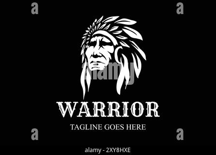 Vintage Retro American Native Indian Chief Headdress Logo Design Vector Stock Vector