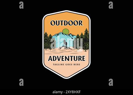 Mountain Pine Forest with Howling Wolf for Outdoor Adventure Badge Emblem Logo Design Vector Stock Vector