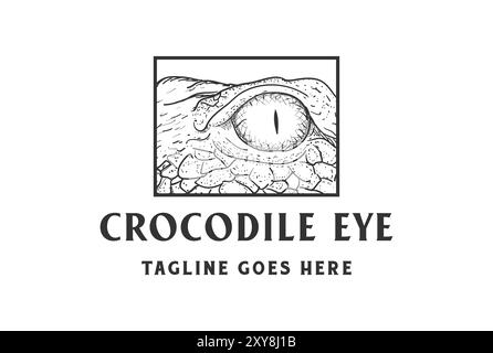 Vintage Retro Square Crocodile Alligator Reptilian Eye for Wildlife Zoo Conservation Logo Design Stock Vector