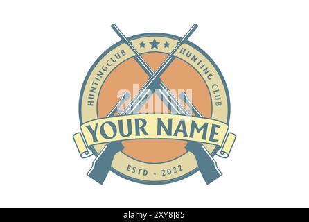 Circular Crossed Guns Badge Emblem Label for Wildlife Hunting Club Logo Design Stock Vector