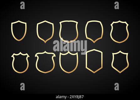 Set of Golden Elegant Luxury Shield Sign Symbol for Badge Emblem Crest Logo Design Stock Vector