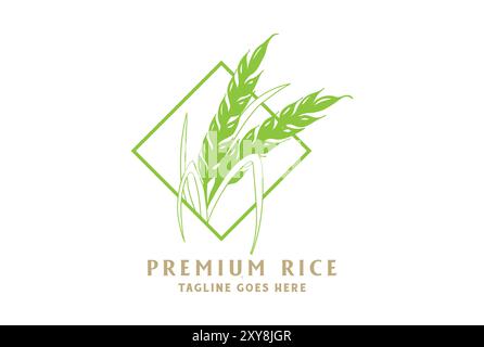 Simple Minimalist Wheat Grain Rice Grass for Bread Cake Bakery Product or Brewery Craft Beer Logo Design Stock Vector