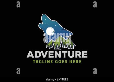 Night Sky with Mountain Pine Cedar Fir Forest in Howling Wolf Head for Outdoor Adventure Camp Logo Design Vector Stock Vector