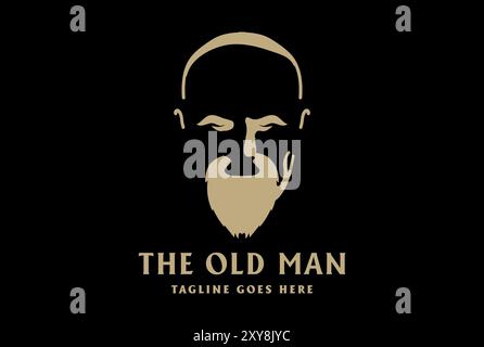 Simple Minimalist Old Man Head Silhouette with Mustache Logo Design Vector Stock Vector