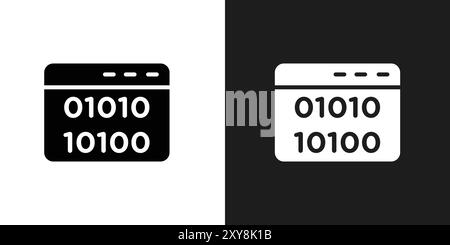 Binary code icon logo sign vector outline in black and white color Stock Vector