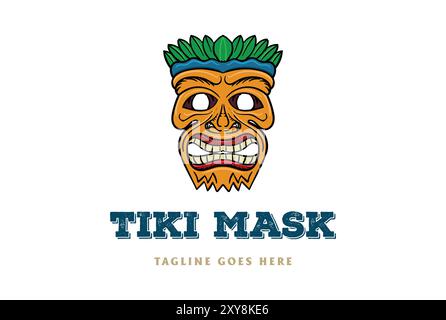 Vintage Hawaiian Wooden Tiki Bar Mask Face Logo Design Vector Stock Vector