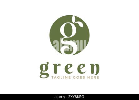 Simple Minimalist Initial Letter G for Green Leaf Plant Tree or Spa Yoga Wellness Herb Cosmetics Logo Design Stock Vector