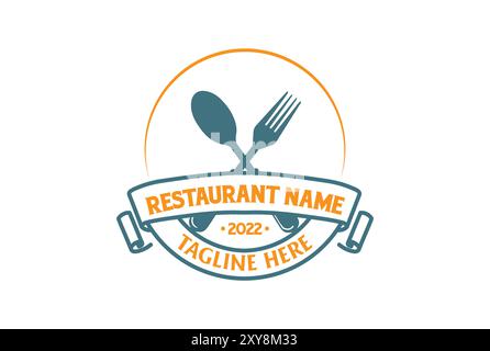 Vintage Retro Crossed Spoon Fork for Kitchen Cook Eatery Restaurant or Food Catering Logo Design Stock Vector