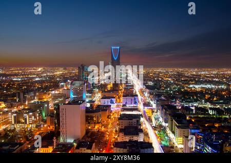 Riyadh City skyline illuminated at night of City Stock Photo