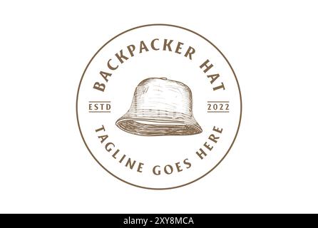 Vintage Retro Backpacker Hat for Outdoor Adventure Logo Design Vector Stock Vector